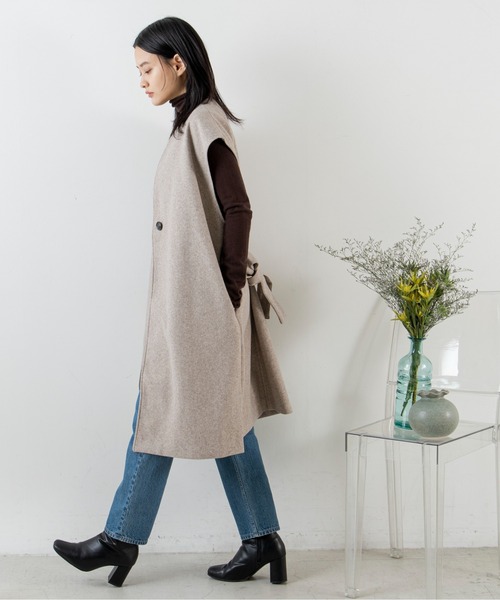 ANGIE（アンジー）の「ウールタッチ ノーカラー ジレ コート（ノーカラーコート・レディース・ベージュ/ブラウン・FREE）」の18枚目の写真