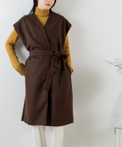 ANGIE（アンジー）の「ウールタッチ ノーカラー ジレ コート（ノーカラーコート・レディース・ベージュ/ブラウン・FREE）」の3枚目の写真