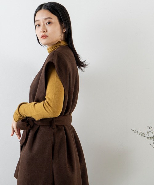 ANGIE（アンジー）の「ウールタッチ ノーカラー ジレ コート（ノーカラーコート・レディース・ベージュ/ブラウン・FREE）」の4枚目の写真