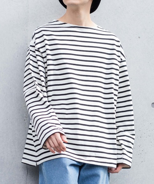 WEGO(ウィゴー)の「WEGO/バスクボーダーBIGロンT(Tシャツ/カットソー・メンズ・ホワイト/ホワイト系その他・MEDIUM/LARGE)」の1枚目の写真