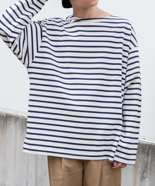 WEGO(ウィゴー)の「WEGO/バスクボーダーBIGロンT(Tシャツ/カットソー・メンズ・ホワイト/ホワイト系その他・MEDIUM/LARGE)」の2枚目の写真