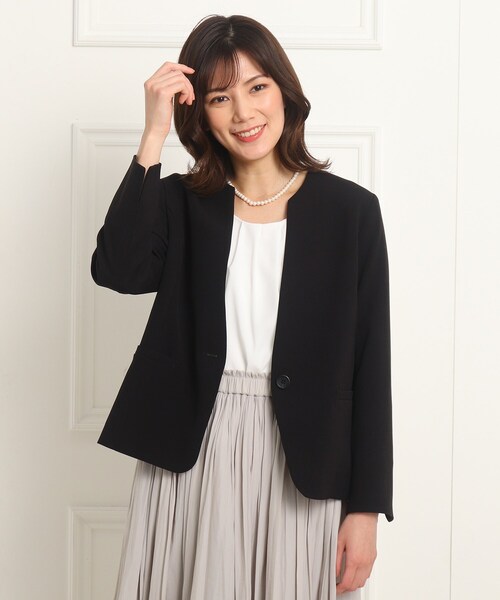 純正オンラインストア ライトベージュ 【セットアップ可能・洗える】ノーカラージャケット<S~L> 純正オンラインストア ライトベージュ 【セットアップ可能・洗える】ノーカラージャケット<S~L>