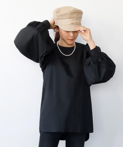 ELFRANK（エルフランク）の「ギャザーボリュームスリーブノーカラーブラウス（シャツ/ブラウス・レディース・ブラック/オフホワイト/ライトグリーン・FREE）」の15枚目の写真