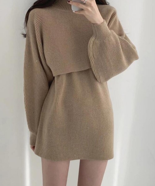 Girly Doll(ガーリードール)の「2枚セットワンピース(ワンピース・レディース・ブラック/ベージュ/キャメル・F)」の1枚目の写真