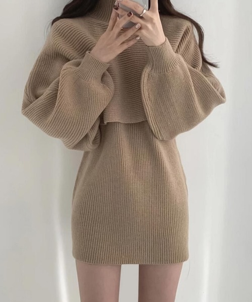Girly Doll(ガーリードール)の「2枚セットワンピース(ワンピース・レディース・ブラック/ベージュ/キャメル・F)」の5枚目の写真