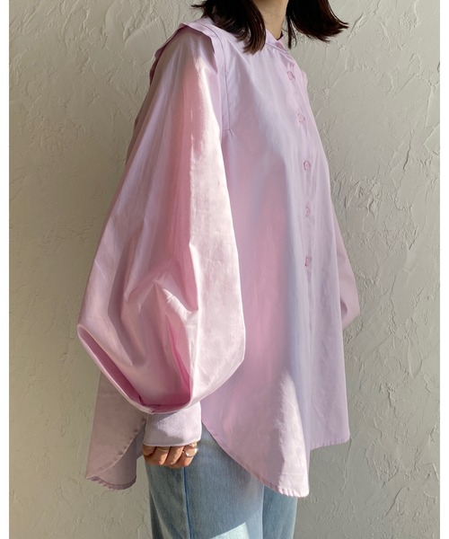 She's Closet（シーズクローゼット）の「スタンドカラーボリュームスリーブショルダータック長袖ブラウス（シャツ/ブラウス・レディース・ホワイト/ブラック/ピンク/ブルー/ライトベージュ/オレンジ/スモークピンク/オリーブ/グレイッシュベージュ・FREE）」の14枚目の写真