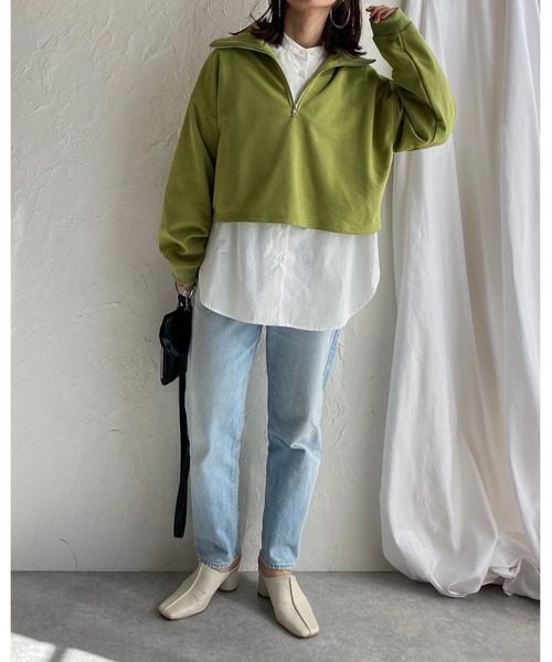 She's Closet（シーズクローゼット）の「スタンドカラーボリュームスリーブショルダータック長袖ブラウス（シャツ/ブラウス・レディース・ホワイト/ブラック/ピンク/ブルー/ライトベージュ/オレンジ/スモークピンク/オリーブ/グレイッシュベージュ・FREE）」の17枚目の写真