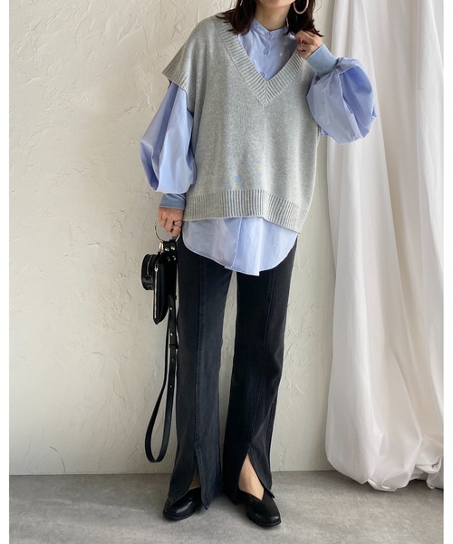 She's Closet（シーズクローゼット）の「スタンドカラーボリュームスリーブショルダータック長袖ブラウス（シャツ/ブラウス・レディース・ホワイト/ブラック/ピンク/ブルー/ライトベージュ/オレンジ/スモークピンク/オリーブ/グレイッシュベージュ・FREE）」の20枚目の写真