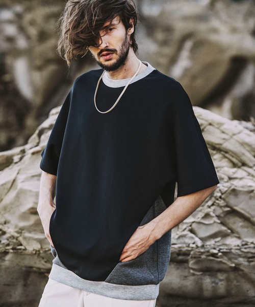 NO ID.(ノーアイディ)の「【NO ID.】Bonding Switch Dolman Sleeve Pullover / ボンディング 切替 ドルマン スリーブ プルオーバー(Tシャツ/カットソー・メンズ・イエロー/ホワイト/ブラック/カーキ・ONE SIZE)」の3枚目の写真