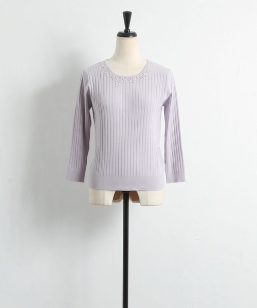 tocco closet（トッコ　クローゼット）の「パールビジュー装飾ワイドリブニットプルオーバー（Tシャツ/カットソー・レディース・ネイビー/ラベンダー・M）」の20枚目の写真
