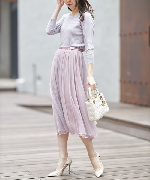 tocco closet（トッコ　クローゼット）の「パールビジュー装飾ワイドリブニットプルオーバー（Tシャツ/カットソー・レディース・ネイビー/ラベンダー・M）」の13枚目の写真