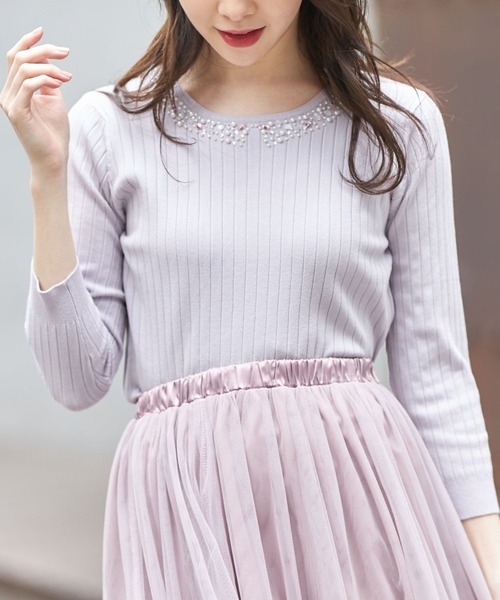 tocco closet（トッコ　クローゼット）の「パールビジュー装飾ワイドリブニットプルオーバー（Tシャツ/カットソー・レディース・ネイビー/ラベンダー・M）」の15枚目の写真