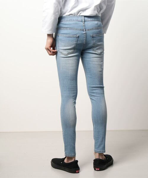 qwerty（クワーティ）の「QWERTY/クワーティ/denim/デニム/Damage denim（デニムパンツ・メンズ・ライトインディゴブルー・SMALL）」の3枚目の写真