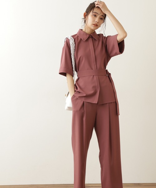 N.(N. Natural Beauty Basic)(エヌエヌナチュラルビューティーベーシック)の「◆麻調ベルト付セットアップ(ワンピース・レディース・ピンク/ブルー/ブラウン・MEDIUM)」の3枚目の写真