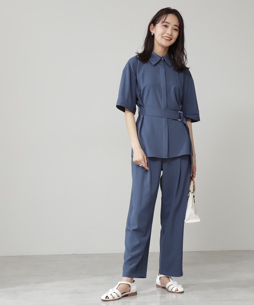 N.(N. Natural Beauty Basic)(エヌエヌナチュラルビューティーベーシック)の「◆麻調ベルト付セットアップ(ワンピース・レディース・ピンク/ブルー/ブラウン・MEDIUM)」の5枚目の写真