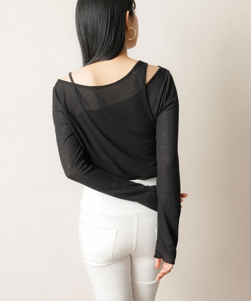 夢展望（ユメテンボウ）の「アシメレイヤードシアーカットソーセットトップス（Tシャツ/カットソー・レディース・ブラック・LARGE/SMALL/MEDIUM）」の4枚目の写真