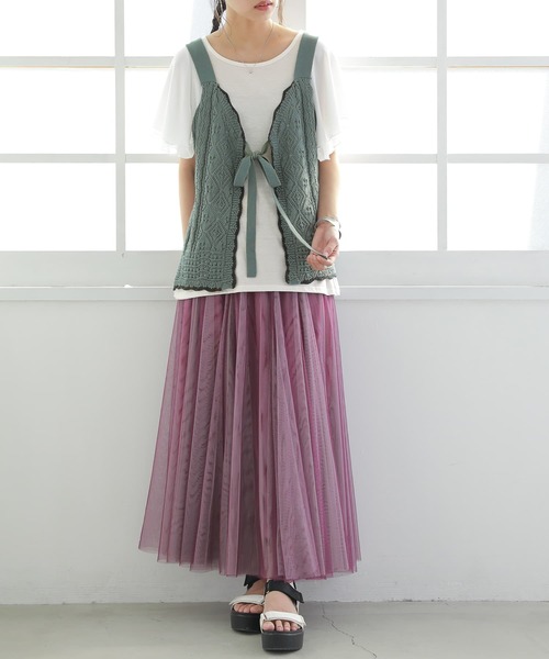 osharewalker（オシャレウォーカー）の「【廃盤】『2way透かし編みニットキャミソール』（ベスト・レディース・ベージュ/グリーン・1/2）」の8枚目の写真