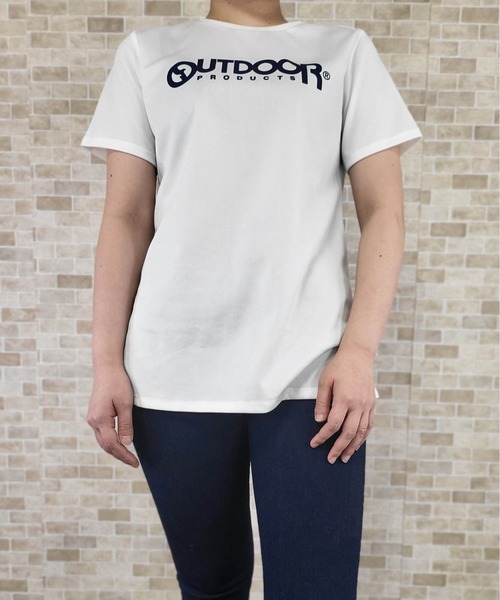 OUTDOOR PRODUCTS（アウトドアプロダクツ）の「UV鹿の子メッシュロゴプリントTシャツ（Tシャツ/カットソー・レディース・ピンク/ラベンダー/ブラック/ミント/オフホワイト・LL/M/3L/L）」の2枚目の写真