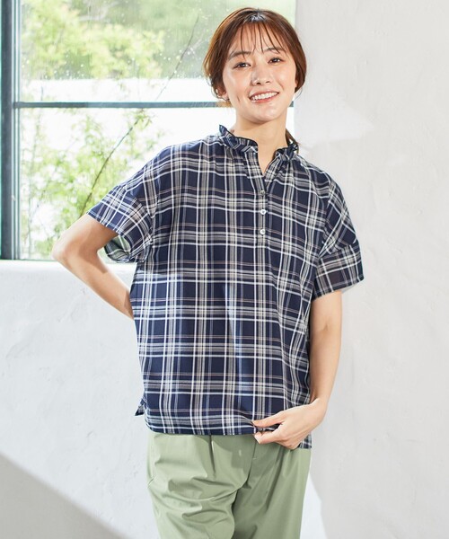 J.PRESS（ジェイプレス）の「シアーストライプチェック カットソー（Tシャツ/カットソー・レディース・ホワイト系3/ホワイト系1/ネイビー系3/ライトグレー系1・LARGE/MEDIUM）」の4枚目の写真
