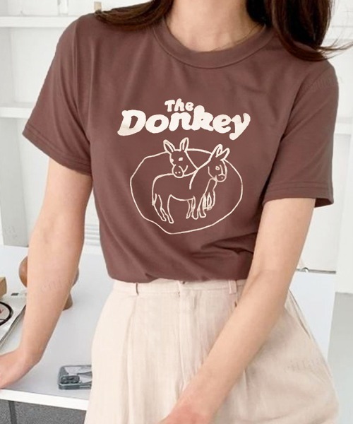 セール 22 S S 春夏 韓国ファッション Tシャツ半袖レディース Donkeyプリントtシャツ Tシャツ カットソー Dalfwin ダールフィン のファッション通販 Zozotown