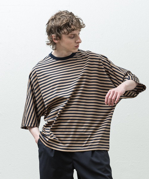 SLICK（スリック）の「ボーダードルマンスリーブTシャツ（Tシャツ/カットソー・メンズ・ホワイト/ライトグレー/ベージュ・1/2/3）」の3枚目の写真