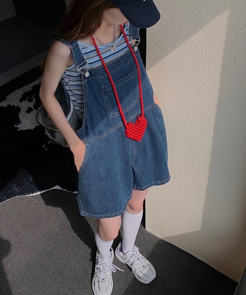 meJane（ミージェーン）の「ワイドデニムショートオーバーオール（サロペット/オーバーオール・レディース・インディゴブルー・FREE）」の8枚目の写真