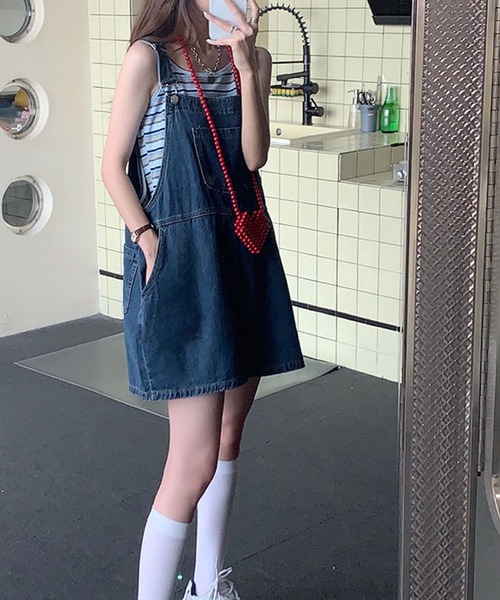 meJane（ミージェーン）の「ワイドデニムショートオーバーオール（サロペット/オーバーオール・レディース・インディゴブルー・FREE）」の6枚目の写真