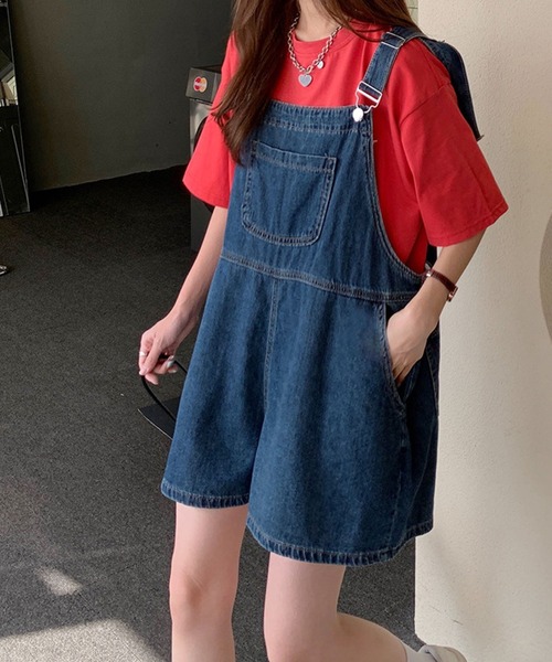 meJane（ミージェーン）の「ワイドデニムショートオーバーオール（サロペット/オーバーオール・レディース・インディゴブルー・FREE）」の10枚目の写真