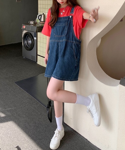 meJane（ミージェーン）の「ワイドデニムショートオーバーオール（サロペット/オーバーオール・レディース・インディゴブルー・FREE）」の3枚目の写真