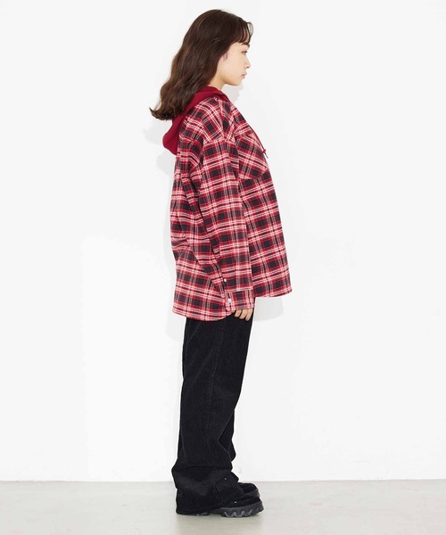 X-girl（エックスガール）の「HEAVYWEIGHT FLANNEL HOODED SHIRT（シャツ/ブラウス・レディース・ブラック/オリーブ/レッド・S/M）」の10枚目の写真