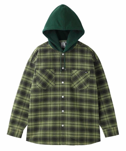 X-girl（エックスガール）の「HEAVYWEIGHT FLANNEL HOODED SHIRT（シャツ/ブラウス・レディース・ブラック/オリーブ/レッド・S/M）」の11枚目の写真