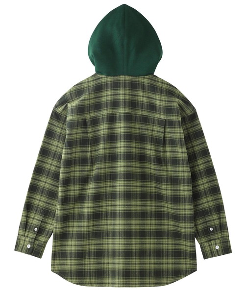 X-girl（エックスガール）の「HEAVYWEIGHT FLANNEL HOODED SHIRT（シャツ/ブラウス・レディース・ブラック/オリーブ/レッド・S/M）」の12枚目の写真