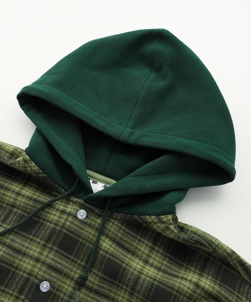 X-girl（エックスガール）の「HEAVYWEIGHT FLANNEL HOODED SHIRT（シャツ/ブラウス・レディース・ブラック/オリーブ/レッド・S/M）」の13枚目の写真