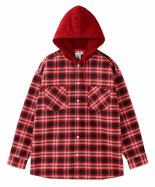 X-girl（エックスガール）の「HEAVYWEIGHT FLANNEL HOODED SHIRT（シャツ/ブラウス・レディース・ブラック/オリーブ/レッド・S/M）」の19枚目の写真