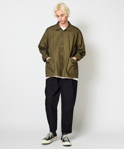 rehacer(レアセル)の「rehacer : 東炊き Big Pocket Work Jacket / 東炊きビッグポケットワークジャケット(カバーオール・メンズ・カーキ/スミクロ・SMALL/MEDIUM/LARGE)」の15枚目の写真