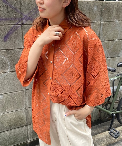 CPCM（シーピーシーエム）の「四角レース襟付き半袖ビッグシャツ