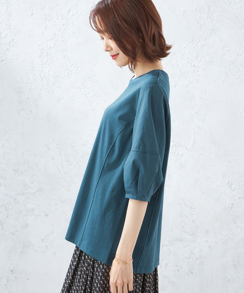 A/C DESIGN BY ALPHA CUBIC（エーシーデザインバイアルファキュービック）の「【接触冷感】パフスリーブプルオーバー（Tシャツ/カットソー・レディース・グリーン/カーキ/ブラック・L/LL/M）」の7枚目の写真