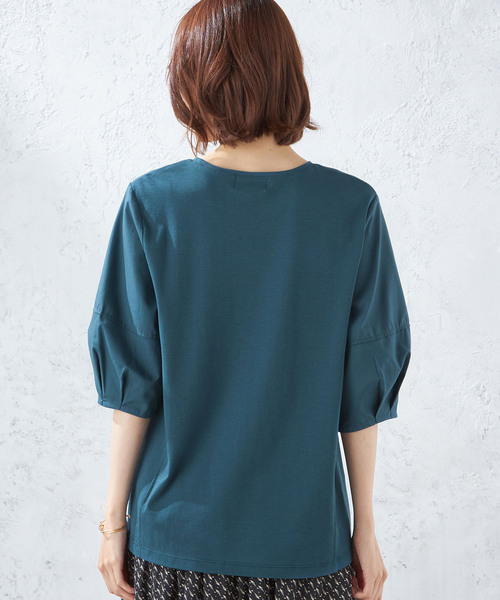 A/C DESIGN BY ALPHA CUBIC（エーシーデザインバイアルファキュービック）の「【接触冷感】パフスリーブプルオーバー（Tシャツ/カットソー・レディース・グリーン/カーキ/ブラック・L/LL/M）」の4枚目の写真
