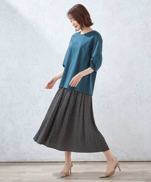 A/C DESIGN BY ALPHA CUBIC（エーシーデザインバイアルファキュービック）の「【接触冷感】パフスリーブプルオーバー（Tシャツ/カットソー・レディース・グリーン/カーキ/ブラック・L/LL/M）」の5枚目の写真