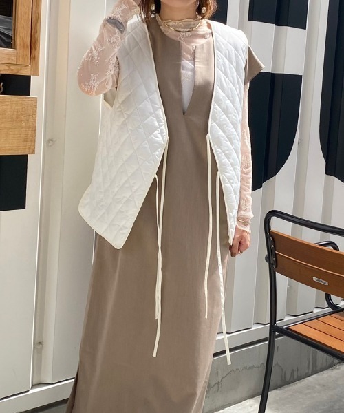 nemne store(ネンネストア)の「リボンキルティングベスト(ベスト・レディース・カーキ/オレンジ/アイボリー・フリー)」の14枚目の写真