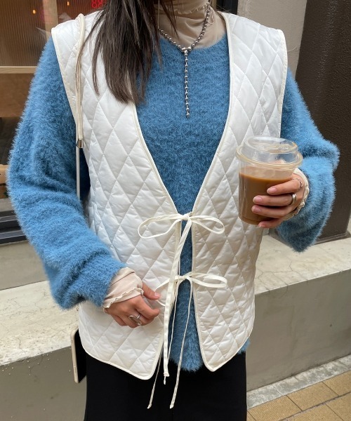 nemne store(ネンネストア)の「リボンキルティングベスト(ベスト・レディース・カーキ/オレンジ/アイボリー・フリー)」の8枚目の写真