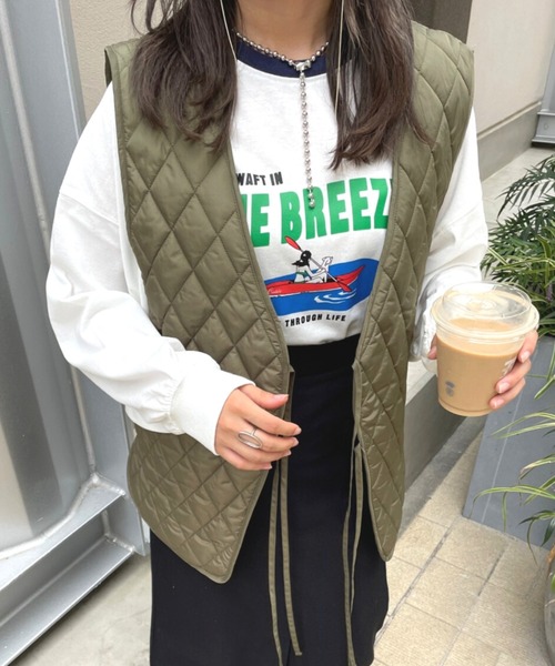 nemne store(ネンネストア)の「リボンキルティングベスト(ベスト・レディース・カーキ/オレンジ/アイボリー・フリー)」の15枚目の写真