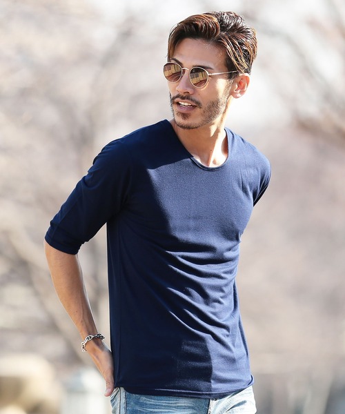 roshell（ロシェル）の「ストレッチ クルーネック無地五分袖Tシャツ（Tシャツ/カットソー・メンズ・ブラック/ネイビー/ホワイト/チャコールグレー・SMALL/X-LARGE/MEDIUM/XX-LARGE/LARGE）」の4枚目の写真