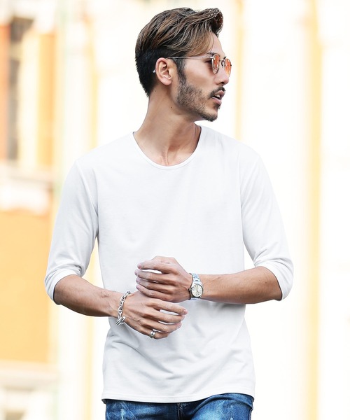 roshell（ロシェル）の「ストレッチ クルーネック無地五分袖Tシャツ（Tシャツ/カットソー・メンズ・ブラック/ネイビー/ホワイト/チャコールグレー・SMALL/X-LARGE/MEDIUM/XX-LARGE/LARGE）」の2枚目の写真