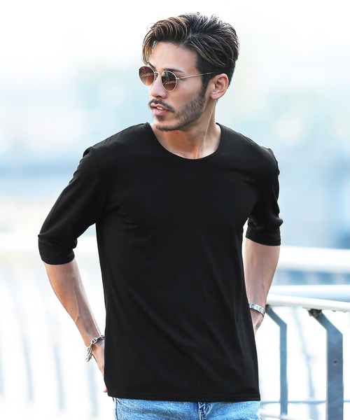 roshell（ロシェル）の「ストレッチ クルーネック無地五分袖Tシャツ（Tシャツ/カットソー・メンズ・ブラック/ネイビー/ホワイト/チャコールグレー・SMALL/X-LARGE/MEDIUM/XX-LARGE/LARGE）」の3枚目の写真