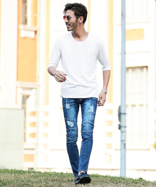 roshell（ロシェル）の「ストレッチ クルーネック無地五分袖Tシャツ（Tシャツ/カットソー・メンズ・ブラック/ネイビー/ホワイト/チャコールグレー・SMALL/X-LARGE/MEDIUM/XX-LARGE/LARGE）」の6枚目の写真