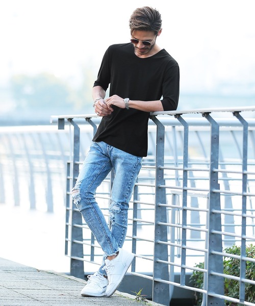 roshell（ロシェル）の「ストレッチ クルーネック無地五分袖Tシャツ（Tシャツ/カットソー・メンズ・ブラック/ネイビー/ホワイト/チャコールグレー・SMALL/X-LARGE/MEDIUM/XX-LARGE/LARGE）」の10枚目の写真