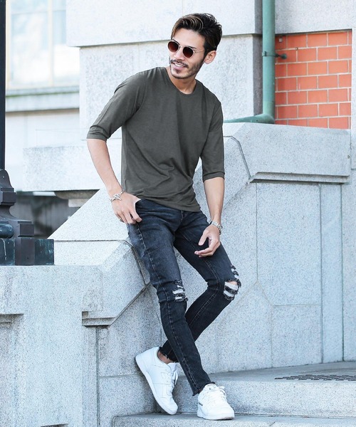 roshell（ロシェル）の「ストレッチ クルーネック無地五分袖Tシャツ（Tシャツ/カットソー・メンズ・ブラック/ネイビー/ホワイト/チャコールグレー・SMALL/X-LARGE/MEDIUM/XX-LARGE/LARGE）」の12枚目の写真