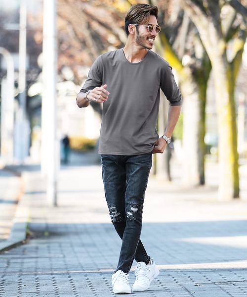 roshell（ロシェル）の「ストレッチ クルーネック無地五分袖Tシャツ（Tシャツ/カットソー・メンズ・ブラック/ネイビー/ホワイト/チャコールグレー・SMALL/X-LARGE/MEDIUM/XX-LARGE/LARGE）」の16枚目の写真