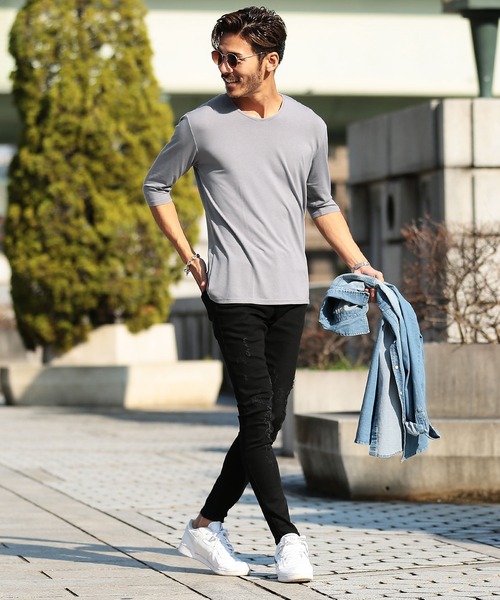 roshell（ロシェル）の「ストレッチ クルーネック無地五分袖Tシャツ（Tシャツ/カットソー・メンズ・ブラック/ネイビー/ホワイト/チャコールグレー・SMALL/X-LARGE/MEDIUM/XX-LARGE/LARGE）」の14枚目の写真